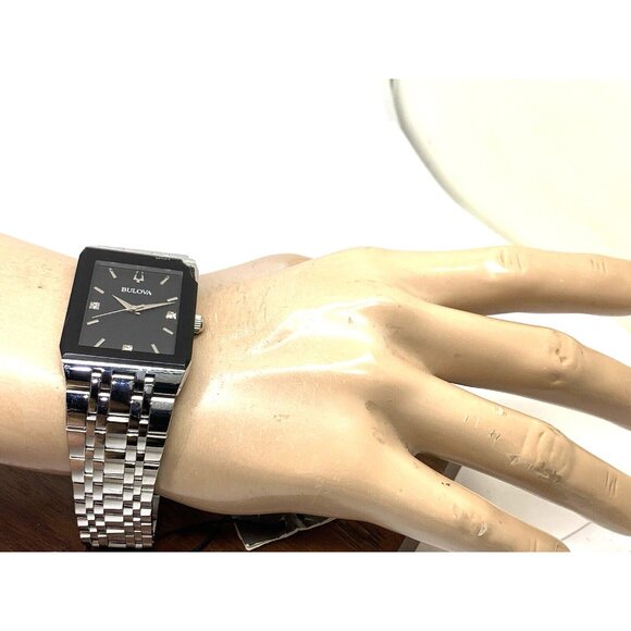 Bulova Men's Watch 96D145 Diamond Black Dial Silver Stainless Steel Quartz CHIP - Picture 5 of 14